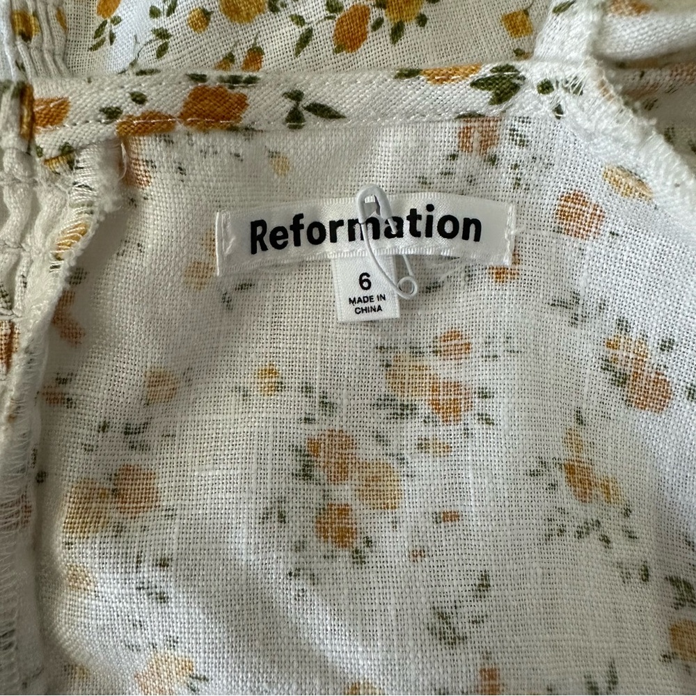Reformation Andra White Yellow Floral Puff Sleeves Smocked Top Size 6 - Picture 10 of 13